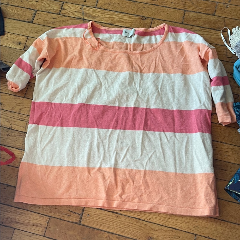 Reserved Women's Striped Top - Pink, White, and Orange